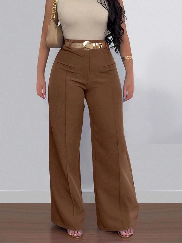 Women's Plain Pocket Wide Leg Pants, Casual Comfy Trousers for Spring & Fall, Women's Bottoms for Daily Wear