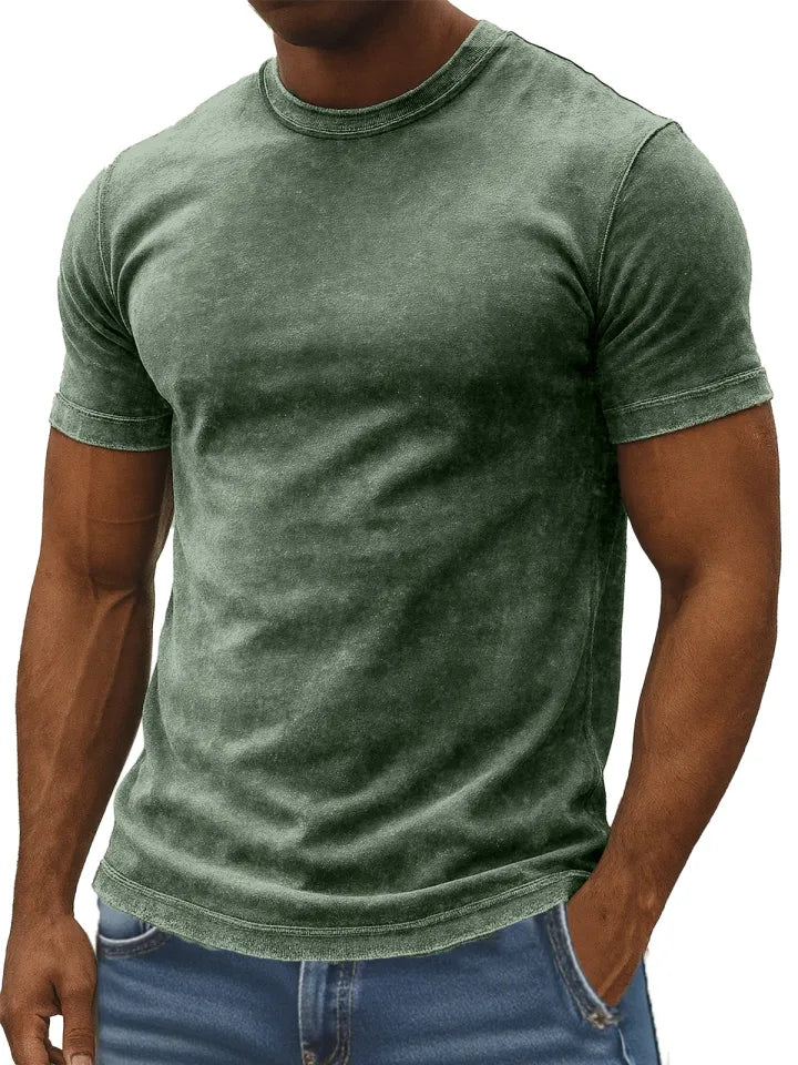 Men's Retro Simple Daily Solid Color Washed Cotton T-shirt