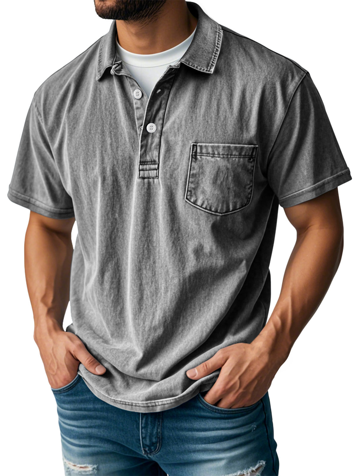 🔥Men's Retro Lapel Button Pocket Casual Short Sleeve POLO Shirt