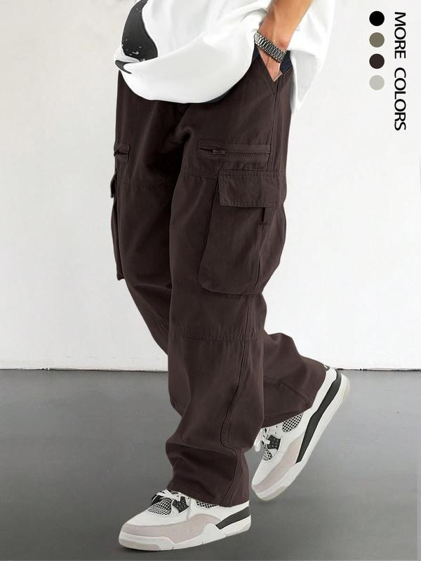 Men's Loose Solid Pocket Drawstring Waist Cargo Pant