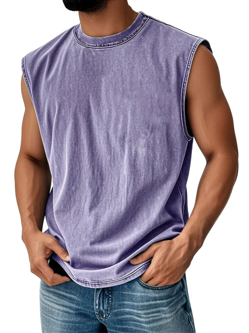 🔥FINAL SALE⚡ - Men's Retro Round Neck Casual Solid Color Sleeveless Vest