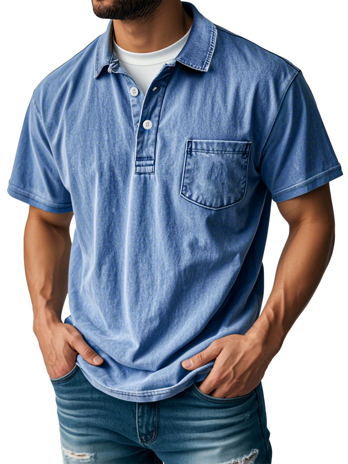 🔥Men's Retro Lapel Button Pocket Casual Short Sleeve POLO Shirt