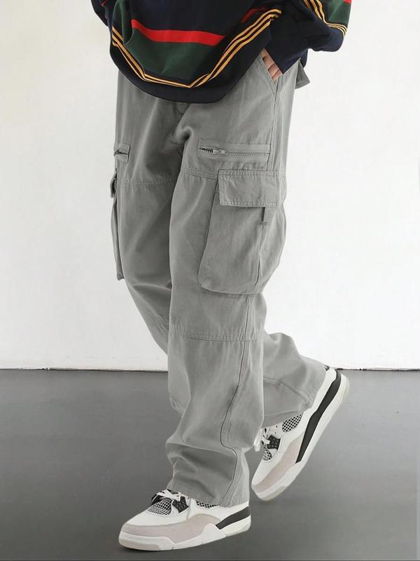 Men's Loose Solid Pocket Drawstring Waist Cargo Pant