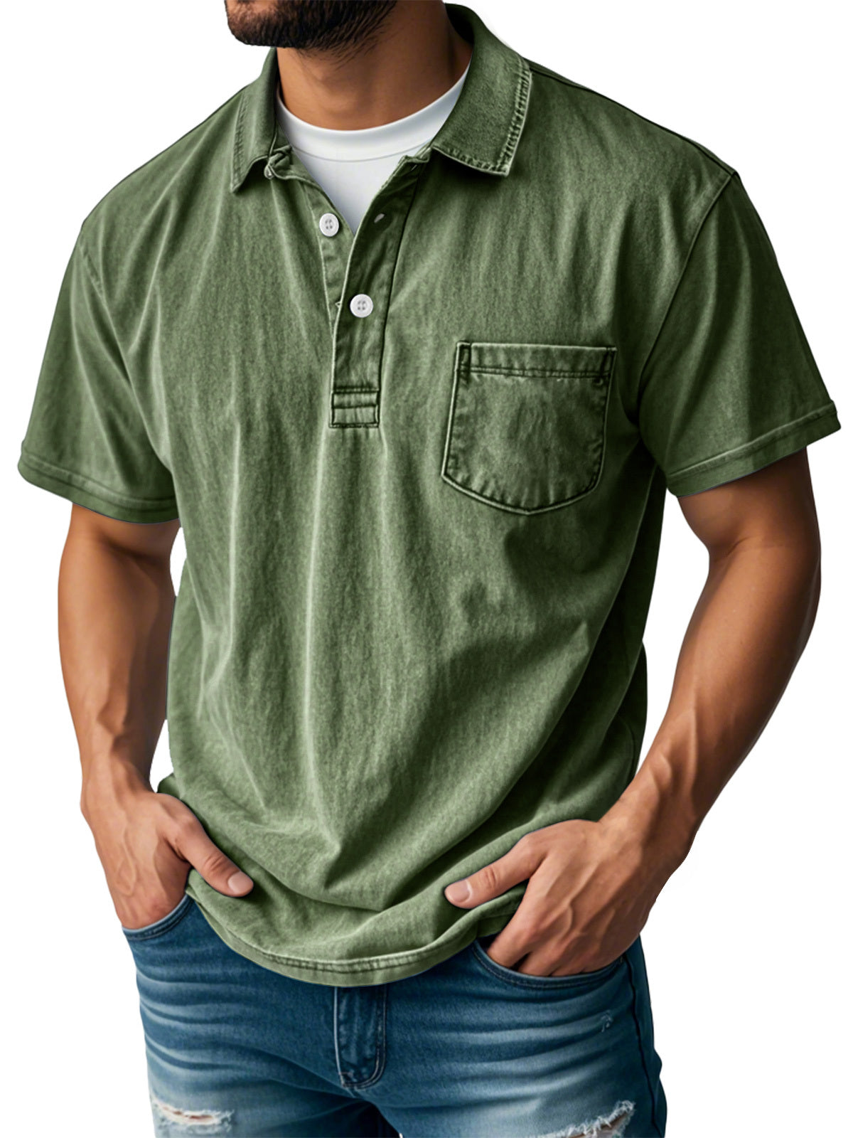 🔥Men's Retro Lapel Button Pocket Casual Short Sleeve POLO Shirt