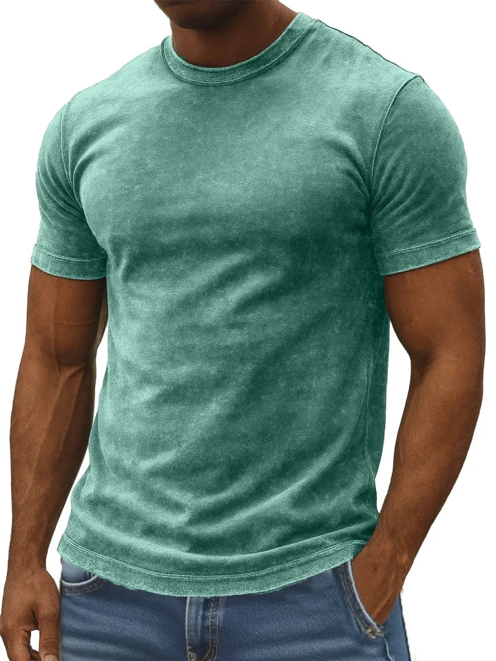 Men's Retro Simple Daily Solid Color Washed Cotton T-shirt