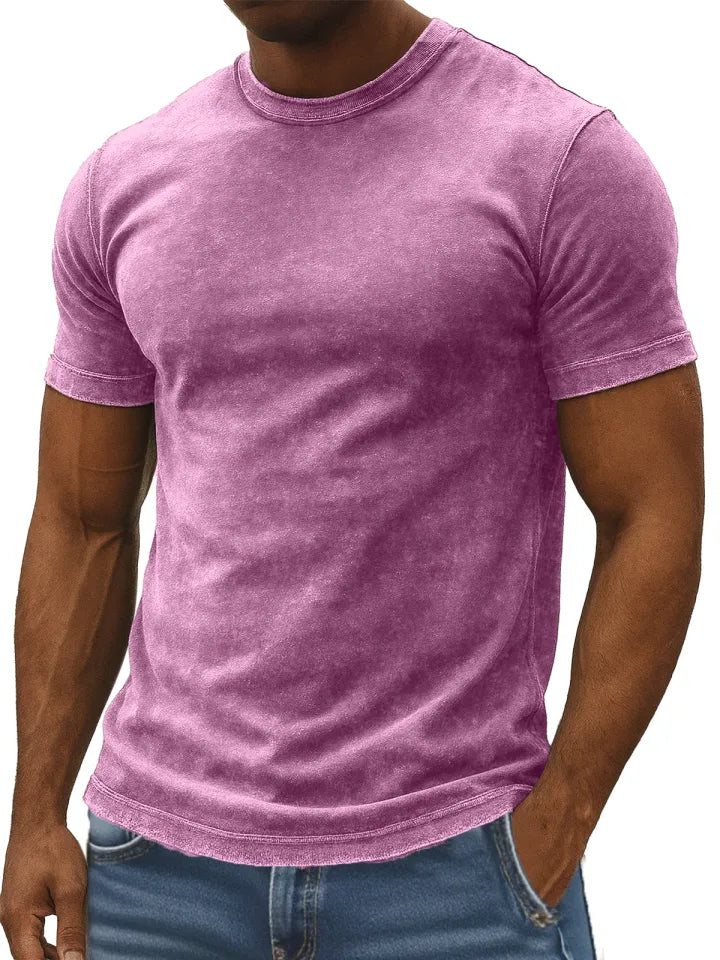 Men's Retro Simple Daily Solid Color Washed Cotton T-shirt
