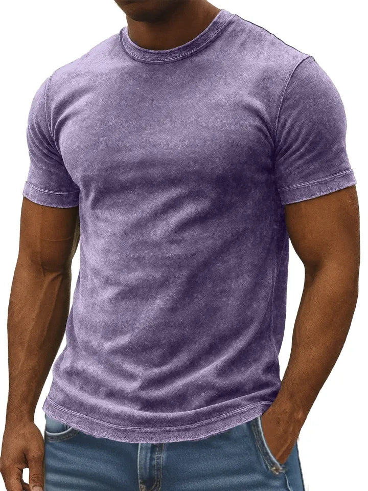 Men's Retro Simple Daily Solid Color Washed Cotton T-shirt