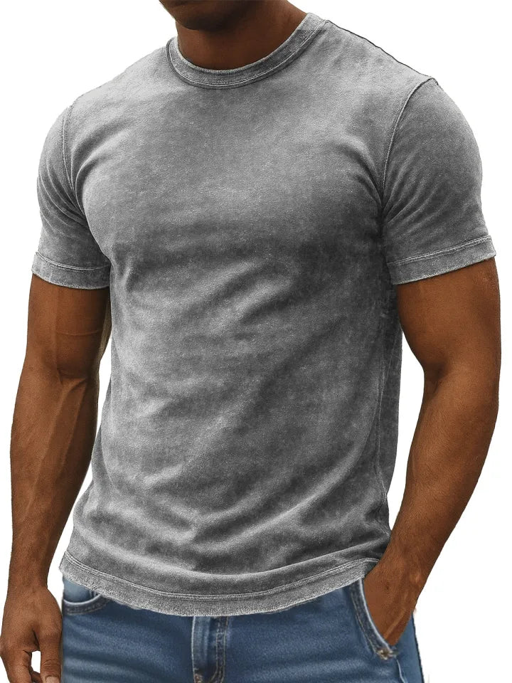 Men's Retro Simple Daily Solid Color Washed Cotton T-shirt