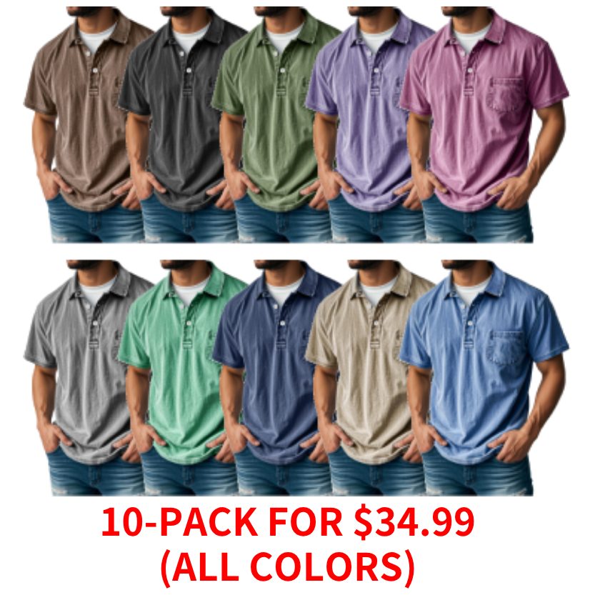 🔥Men's Retro Lapel Button Pocket Casual Short Sleeve POLO Shirt