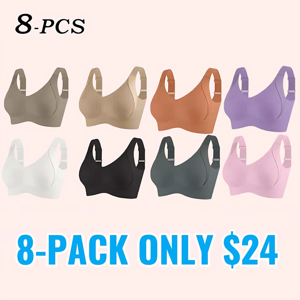 Women's Wireless Push-Up Bra – Seamless, Adjustable, Ribbed & Breathable