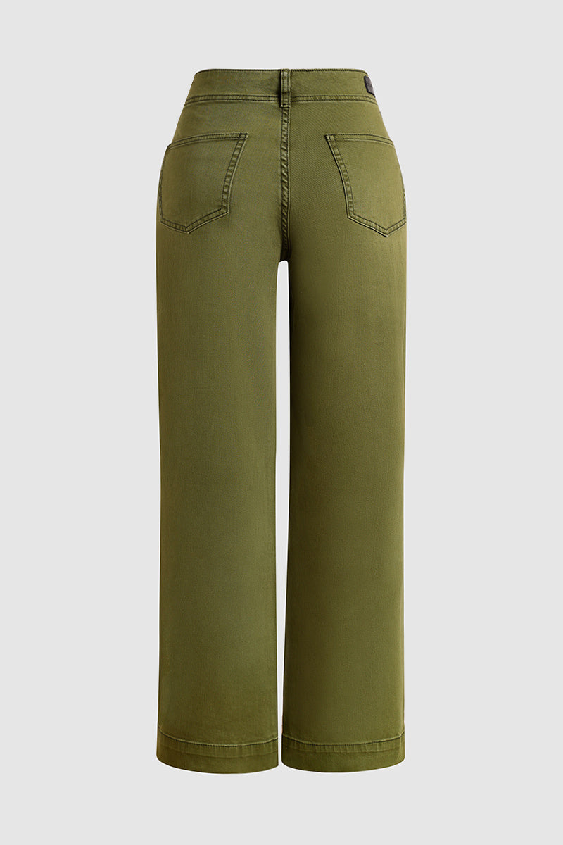 ⚡FINAL SALE⚡- Double Button Mid Waist Straight Leg Pants