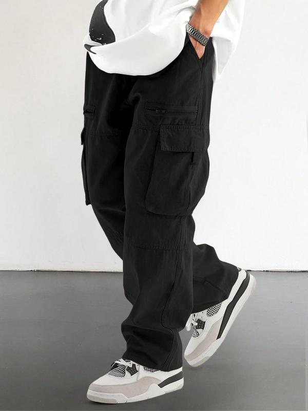 Men's Loose Solid Pocket Drawstring Waist Cargo Pant