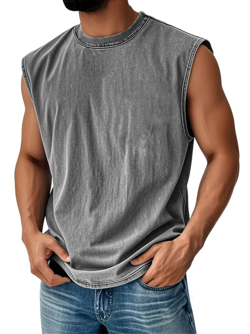 🔥FINAL SALE⚡ - Men's Retro Round Neck Casual Solid Color Sleeveless Vest