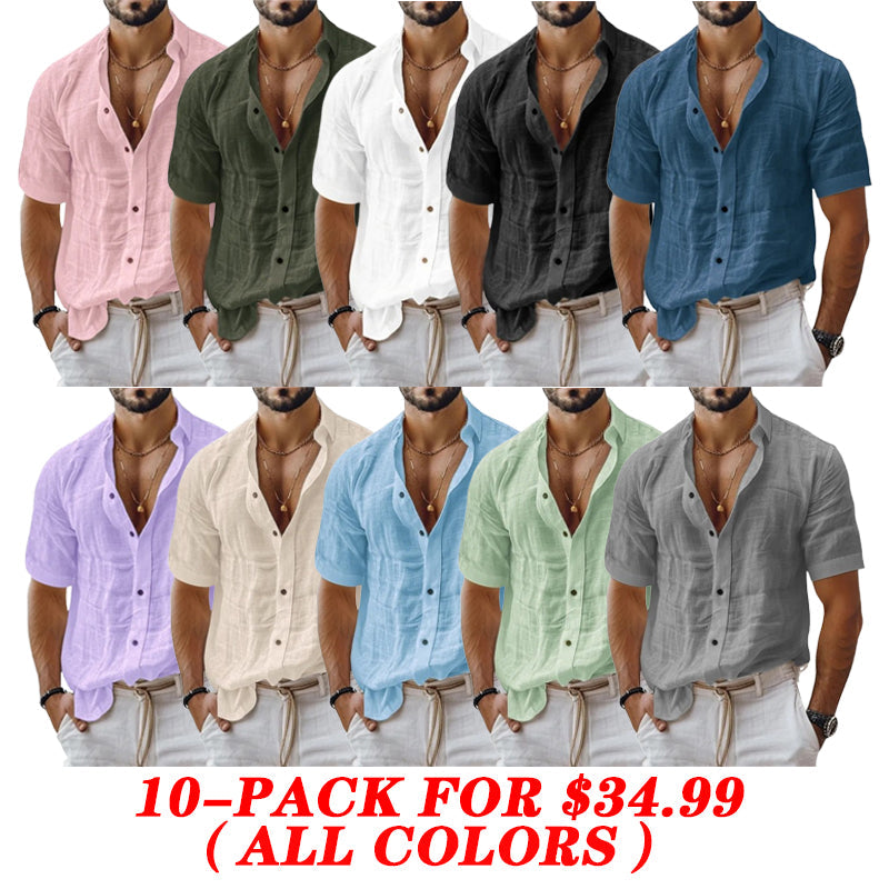 Independence Day Sale⚡10 Packs for $34.99⚡ -Men's Linen Resort Casual Button-Down Everyday Short Sleeve Shirt