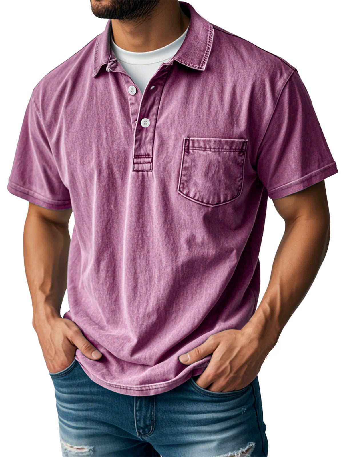 🔥Men's Retro Lapel Button Pocket Casual Short Sleeve POLO Shirt