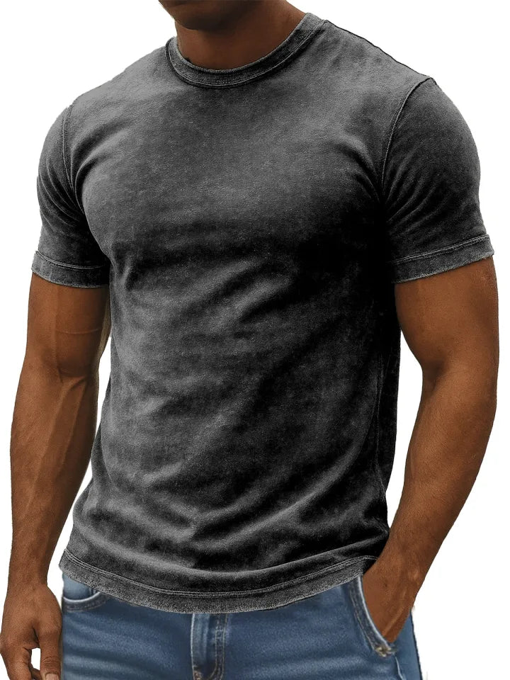Men's Retro Simple Daily Solid Color Washed Cotton T-shirt