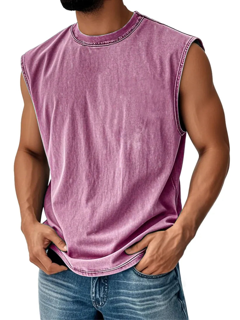 🔥FINAL SALE⚡ - Men's Retro Round Neck Casual Solid Color Sleeveless Vest