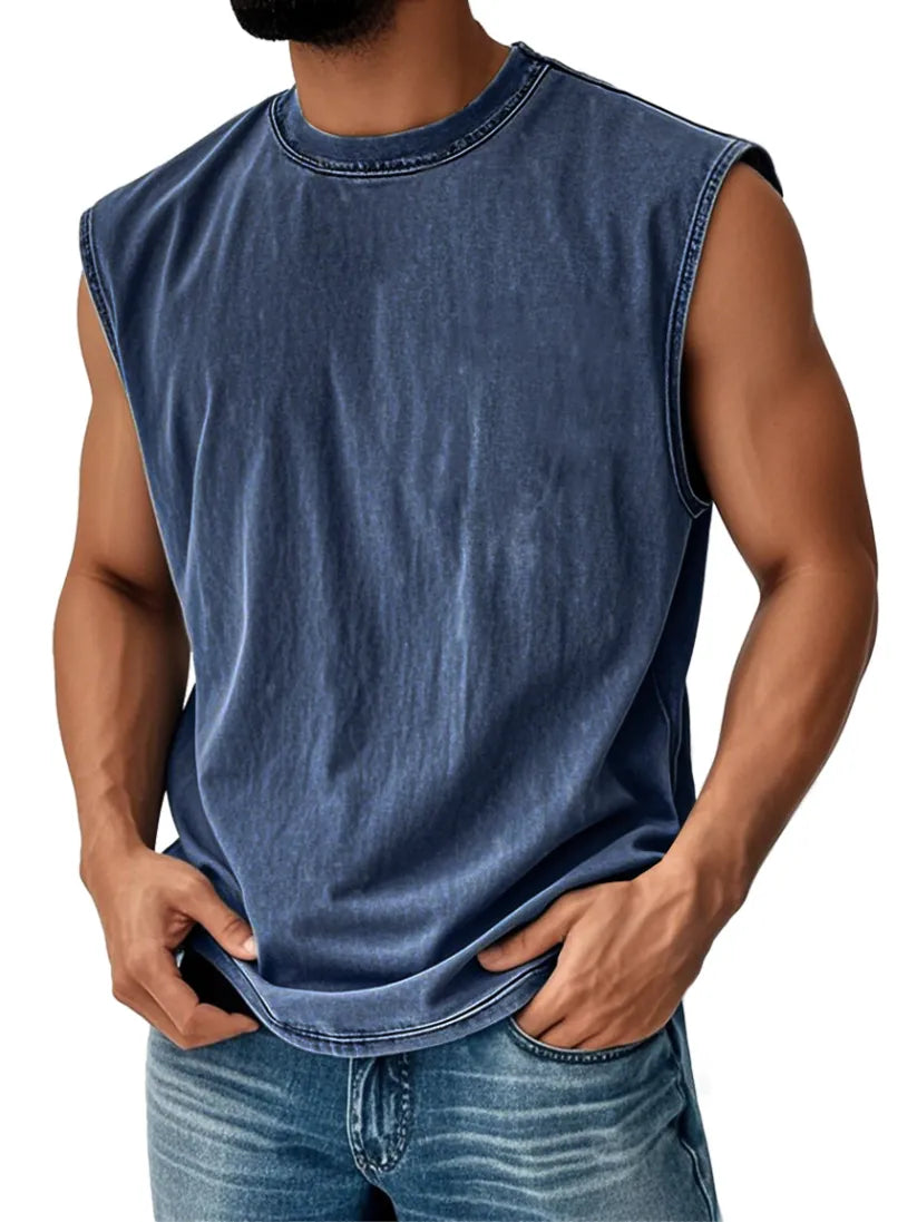 🔥FINAL SALE⚡ - Men's Retro Round Neck Casual Solid Color Sleeveless Vest