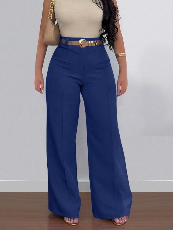 Women's Plain Pocket Wide Leg Pants, Casual Comfy Trousers for Spring & Fall, Women's Bottoms for Daily Wear