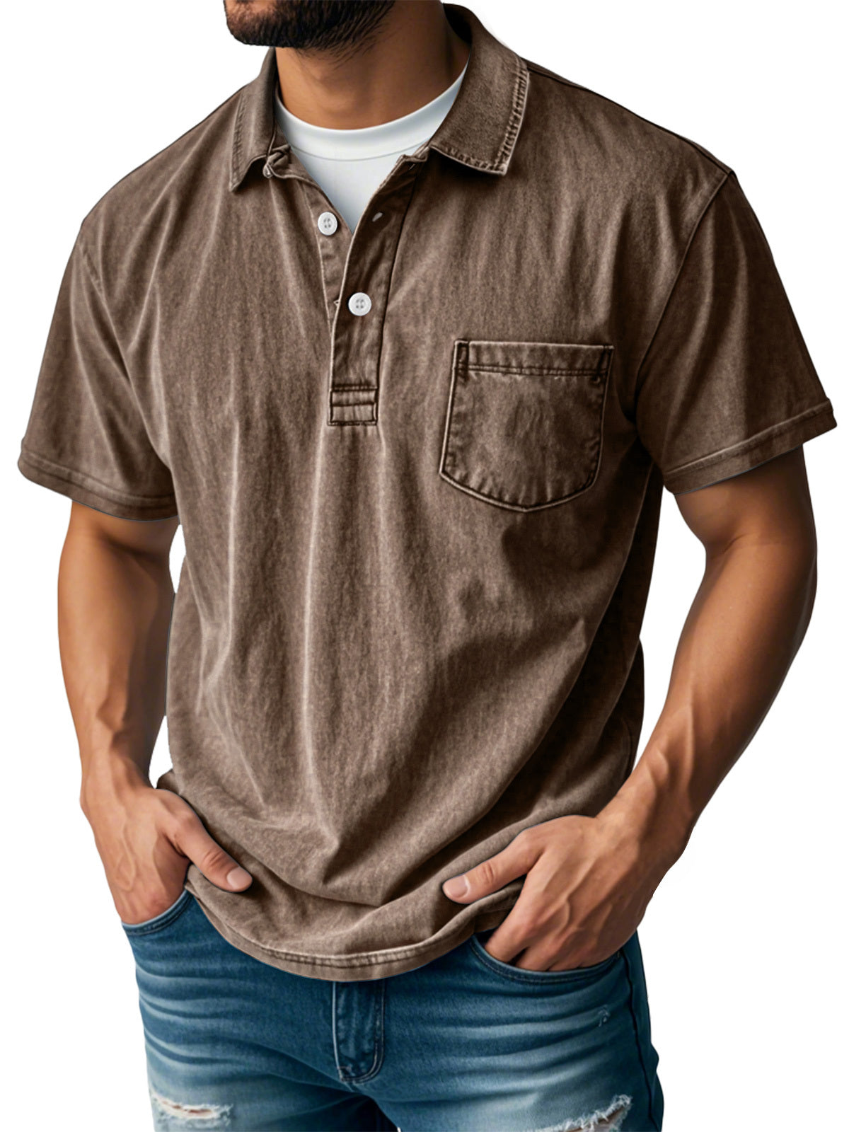 🔥Men's Retro Lapel Button Pocket Casual Short Sleeve POLO Shirt