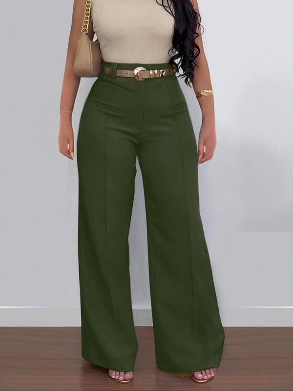 Women's Plain Pocket Wide Leg Pants, Casual Comfy Trousers for Spring & Fall, Women's Bottoms for Daily Wear