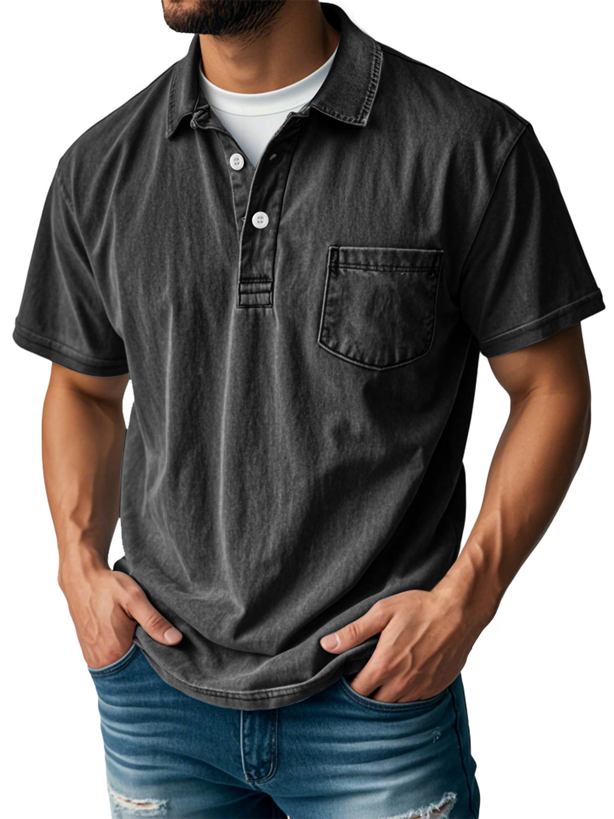 🔥Men's Retro Lapel Button Pocket Casual Short Sleeve POLO Shirt