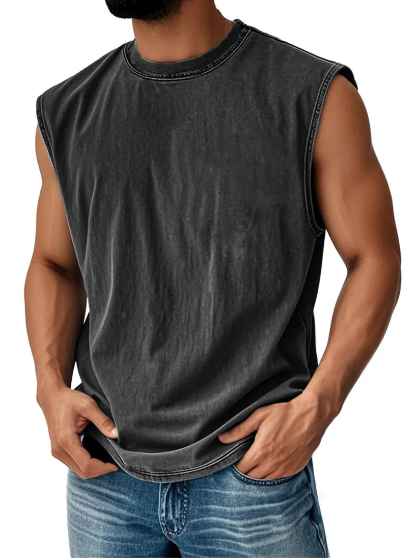 🔥FINAL SALE⚡ - Men's Retro Round Neck Casual Solid Color Sleeveless Vest