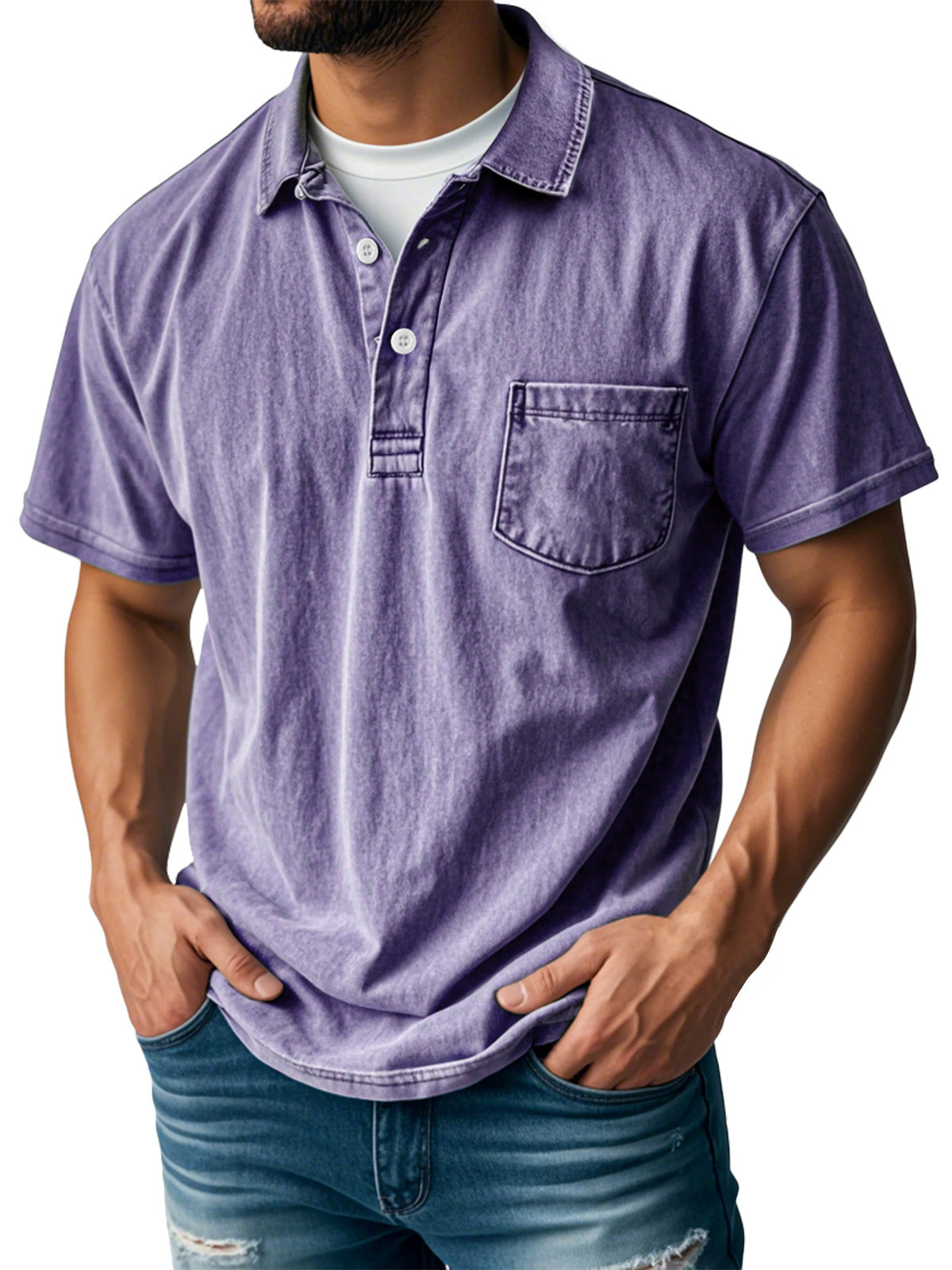 🔥Men's Retro Lapel Button Pocket Casual Short Sleeve POLO Shirt
