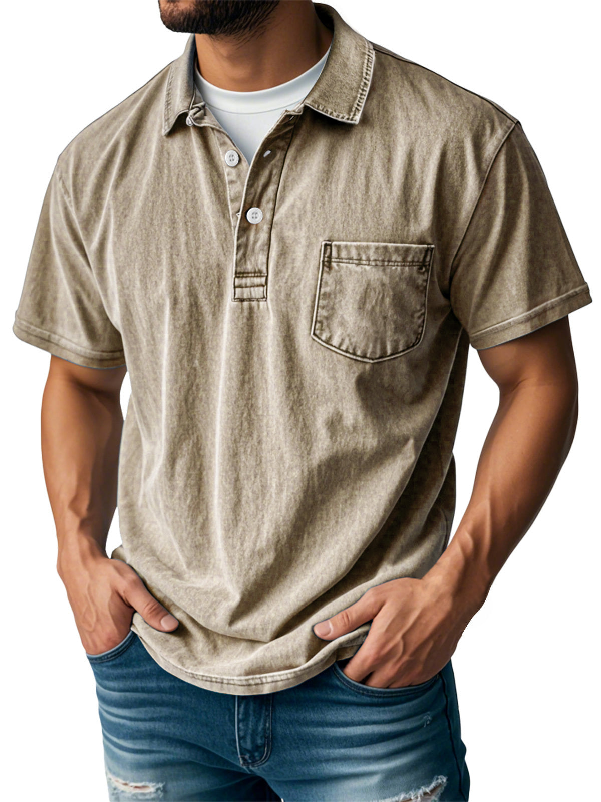 🔥Men's Retro Lapel Button Pocket Casual Short Sleeve POLO Shirt