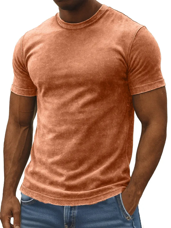 Men's Retro Simple Daily Solid Color Washed Cotton T-shirt