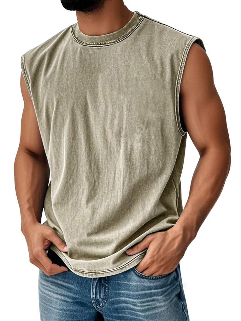 🔥FINAL SALE⚡ - Men's Retro Round Neck Casual Solid Color Sleeveless Vest
