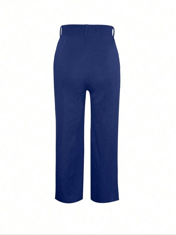 Women's Plain Pocket Wide Leg Pants, Casual Comfy Trousers for Spring & Fall, Women's Bottoms for Daily Wear