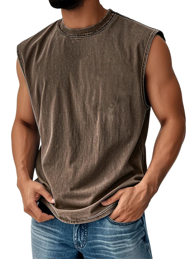 🔥FINAL SALE⚡ - Men's Retro Round Neck Casual Solid Color Sleeveless Vest