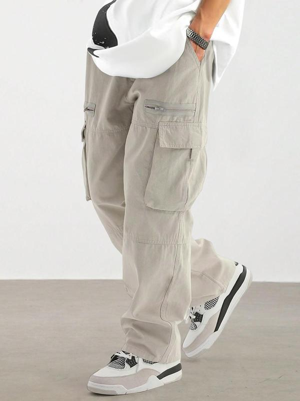 Men's Loose Solid Pocket Drawstring Waist Cargo Pant