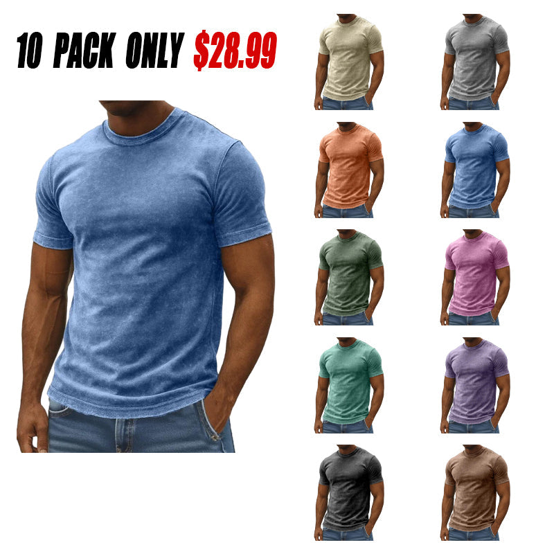 Men's Retro Simple Daily Solid Color Washed Cotton T-shirt